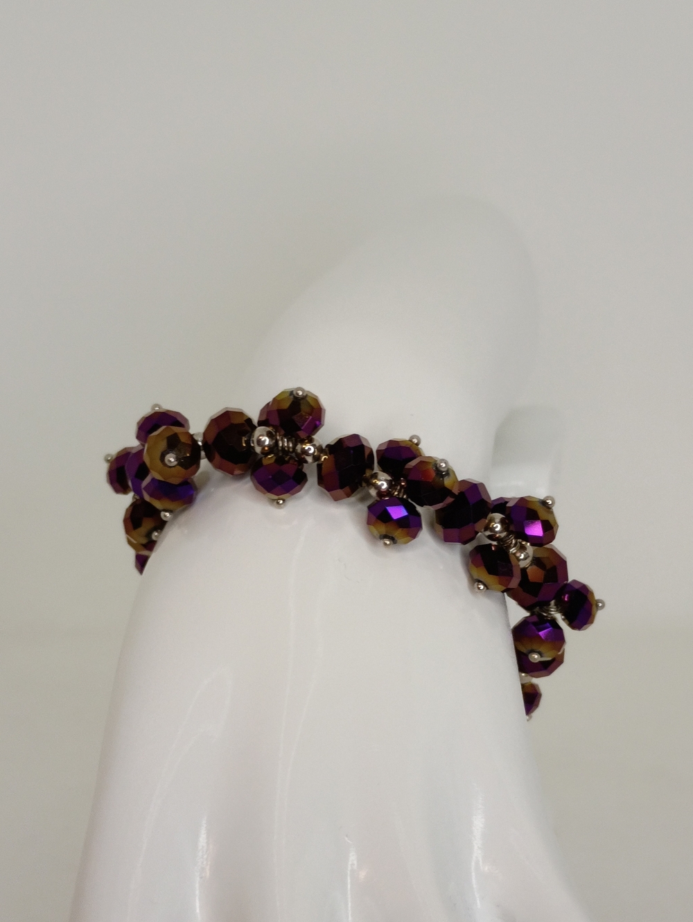 Iridescent Purple Crystal Bead Stretch Bracelet with Gold Accents
